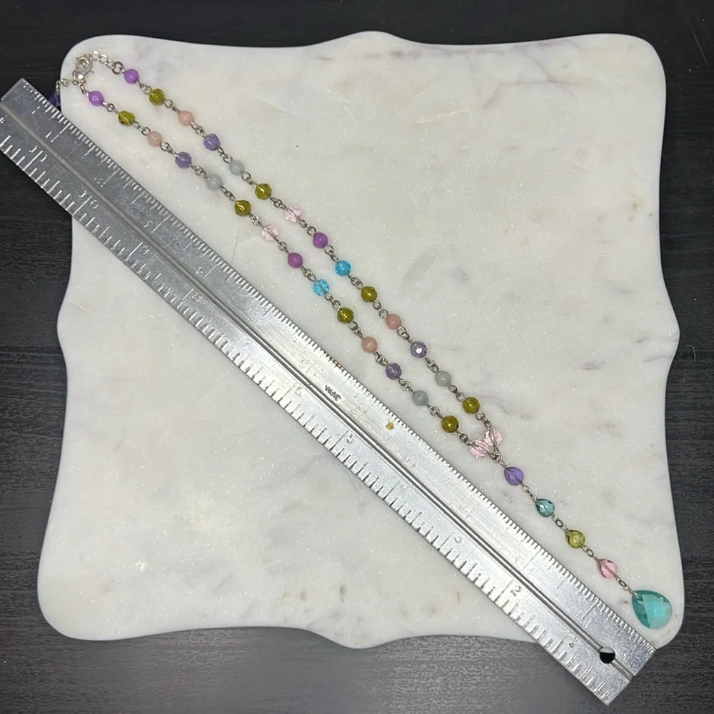 Vintage kids colorful beads with silver tone necklace